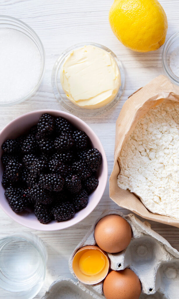 Ingredients for blackberry pie cobbler. 