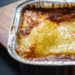 easy gift lasagna in an aluminum foil pan