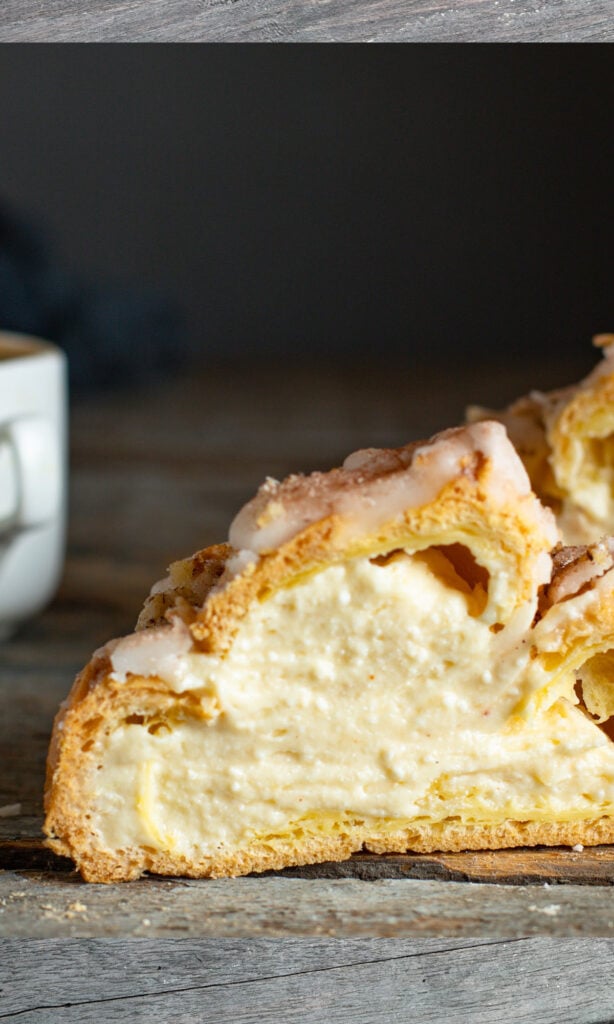 Cut away of espresso custard filled cream puffs.