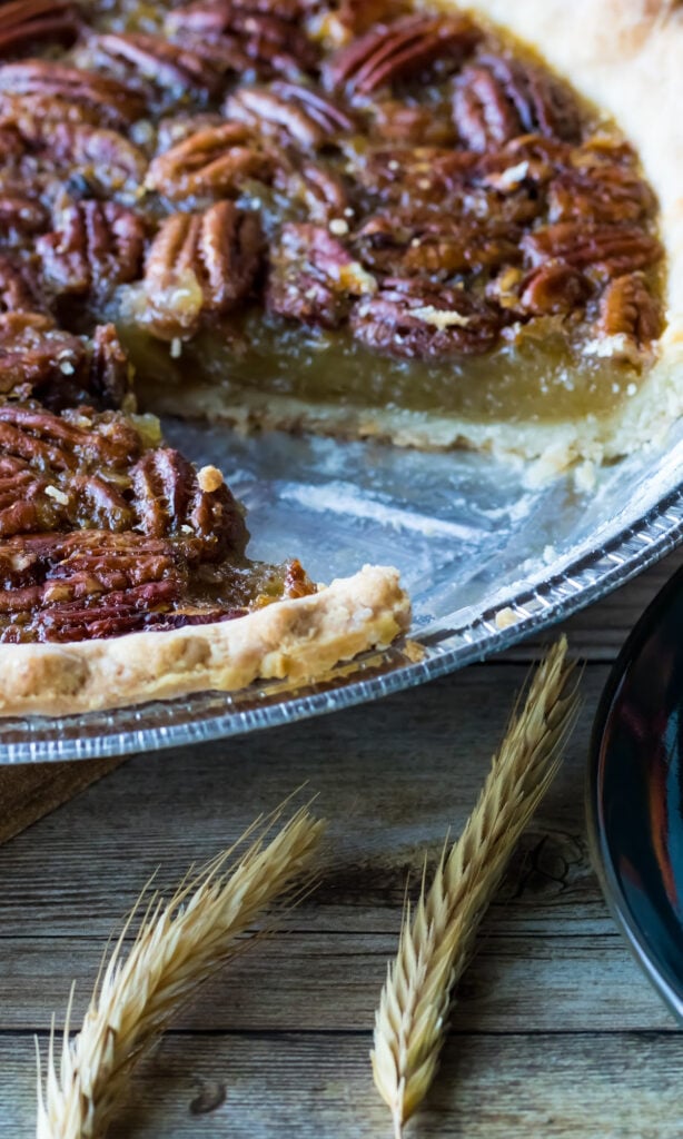 old fashion pecan pie in a pan.