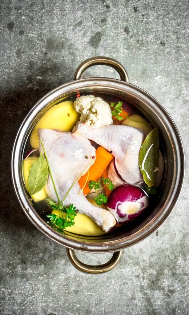 ingredients for chicken stock.