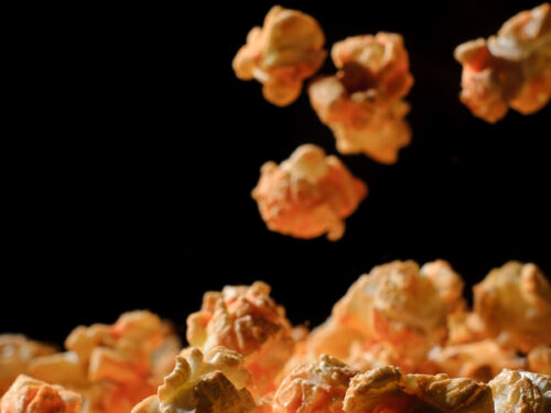 popcorn on black background.