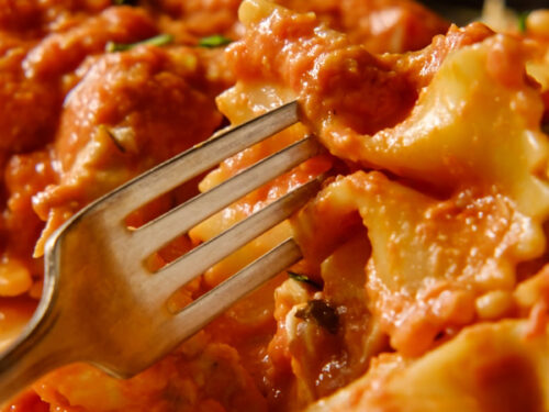 pasta being twirled on a fork