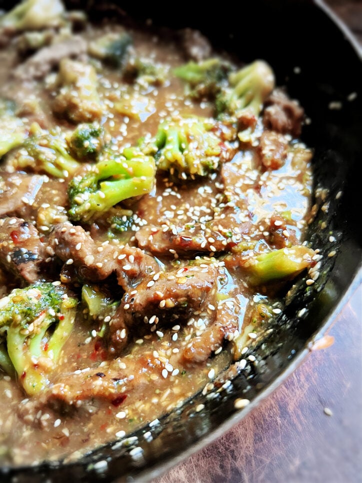 Easy Beef and Broccoli Freezer Meal Recipe in Pan.