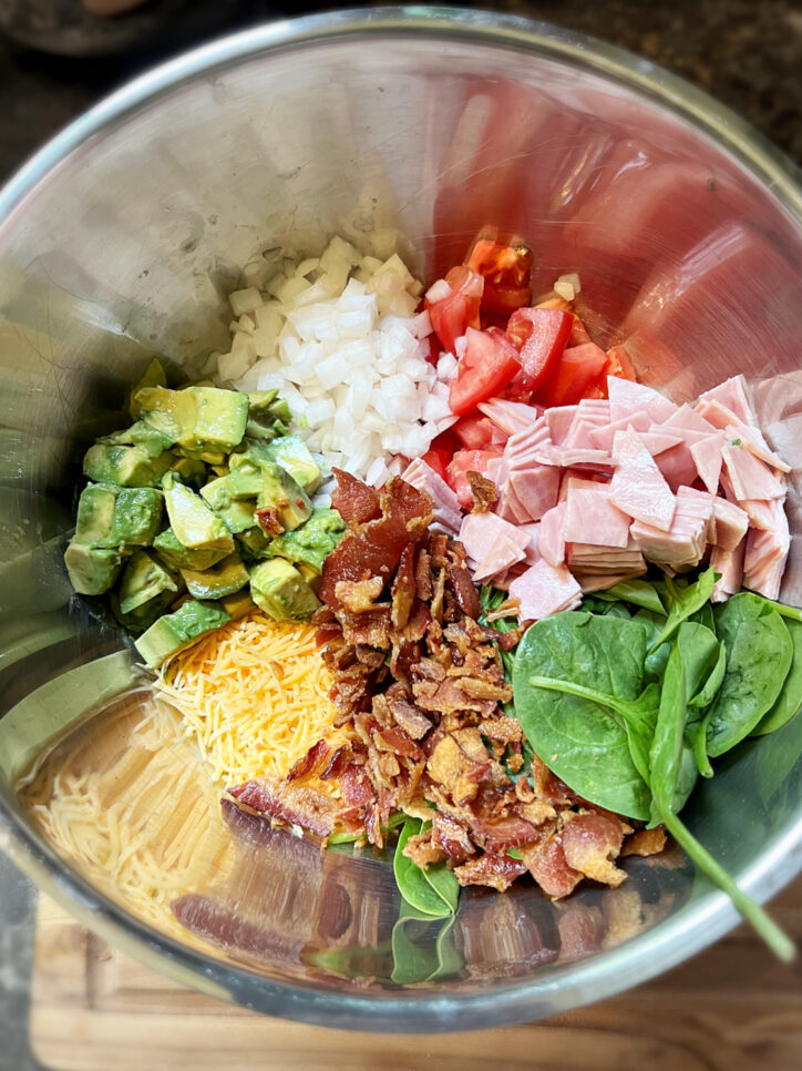 Best California club pasta salad before mixing 